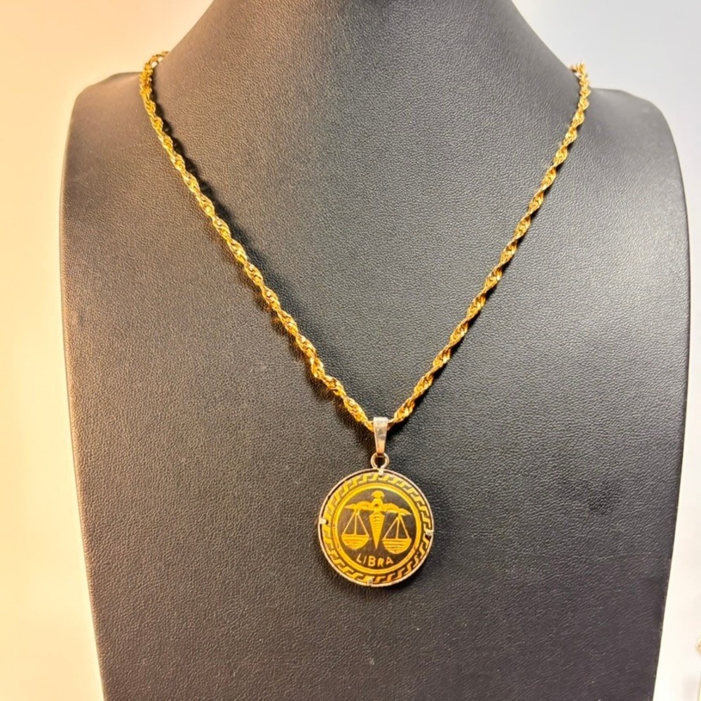 Vintage Napier Necklace Gold Libra Pendant Zodiac Astrology Boho Dark Academia